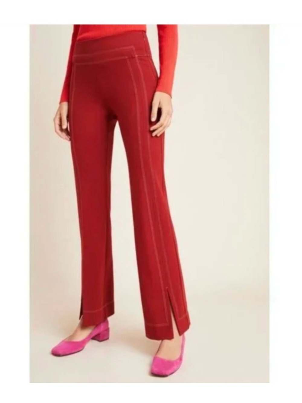 Anthropologie The Essential Adina Bootcut Ponte Trouser Pants Sz 10 Rust Red